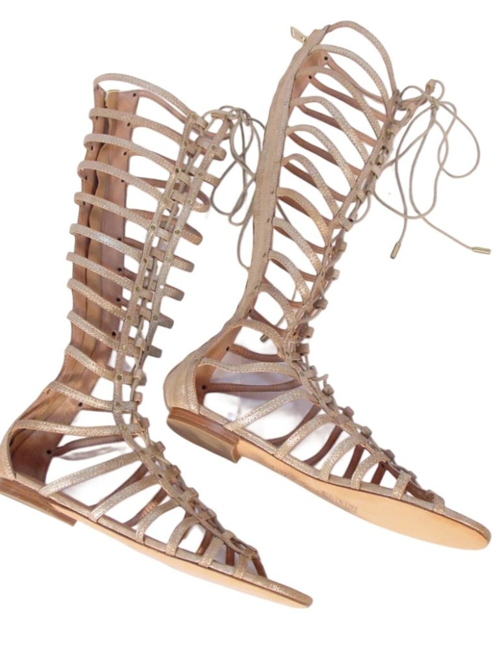 JOIE Falicia $425 NEW Gold Tall Lace Up Gladiator Sandals EU 39.5/US 9.5 - Picture 2 of 8